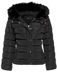 shelikes Womens Hooded Winter Jacket Quilted Padded Warm Coat Parka Jacket With Faux Fur Hood & Zip Pocket