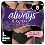 Always Discreet Boutique Underwear Incontinence Pants Plus L Black X 8, for Sensitive Bladder, Locks Away Odours, Wetness and Prevent Leaks