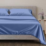 Mayfair Linen 100% Egyptian Cotton Twin Size Sheet Set for Dorm Rooms - 600 Thread Count Sateen Weave - 3 Pc Set - Hotel Luxury Bed Sheets - Deep Pocket - Easy Fit - Breathable & Cooling - Deep Blue