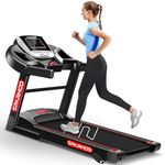 Sparnod Fitness STH-1200 Motorized Treadmill for Home Use, 4 HP Peak DC Motor, Bluetooth,12 km/hr Speed, 110 kg Max User Weight, 12 Preset Workouts, Manual Incline, Hi-Fi Speaker, Safety Key