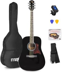 Max SoloJam - Guitare Acoustique Adulte Débutant - Noir, Cordes en Acier, Livré avec un Tuner Digital, un Sac de Transport et une Sangle, Idéal pour Musiciens Débutants