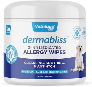 Vetnique Dermabliss 3-in-1 Medicated Dog Wipes - Relief for Itchy Skin, Allergies & Odor Control, Gentle No-Sting Formula, Antihistamine & Hydrocortisone Paw Wipes for Dogs & Cats 50ct