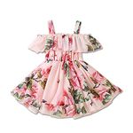 Baby Girls Summer Floral Pink Dress Clothes Off Shoulder Strap Dresses Princess Sundress Thin Skirt Outfits Pink 4-5T