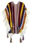 Urban CoCo Women's Knit Stripe Ethnic Flounced Bohemian Tasseled Poncho Shawl, Stripe Yellow, One Size