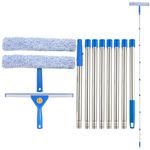 3m Window Cleaning Equipment Cleaner Tool with Long Handle, 35cm Window Squeegee and 38cm Scrubber Set with Long Poles, Professional Windows Washing Kit for Outdoor Home Commercial Use