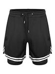 YOOJIA Kids Boys Athletic 2 in 1 Running Shorts Active Workout Shorts Mesh Performance Basketball Shorts with Pockets Black 12-13 Years