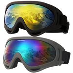 OUTDOORSPARTA 2-Pack Ski Goggles (2. Black Frame, Mirrored Gold Lens; Gray Frame, Multiple Color Lens)