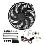 DEMOTOR PERFORMANCE 16 inch Radiator Cooling Electric Fan Heavy Duty 3000CFM Reversible Wide Curved Blade & Fan Thermostat Relay Kit