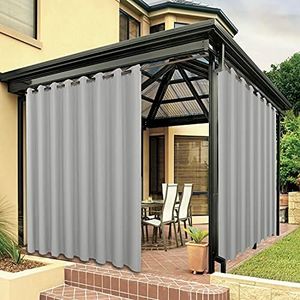 BONZER Outdoor Curtains for Patio Waterproof Thick Privacy Extra Wide Grommet Sunlight Blocking Outside Curtains for Porch Pergola Gazebo Deck, 1 Panel, 150W x 108L inch, Silver