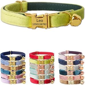 PETDURO Personalized Velvet Cat Collars with Bell and Engraved Metal Buckle for Girls and Boys - Customized Name, Multiple Colors and Matching Bow Tie Available