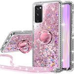 Silverback for Samsung Galaxy S20 FE 5G Case, Moving Liquid Holographic Sparkle Glitter Case with Stand, Bling Diamond Ring Protective Galaxy S20 Fan Edition Case for Girls Women -Pink