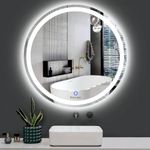 Neveo Mirrors Round 3In1 Wall Mount Led Light Glass Mirror With Touch Sensor On/Off And Brightness Controls For Bathroom Washbasin Vanity Hallway Bedroom Kitchen (R-2)