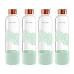 Rioware Purifa Borosilicate Glass Water Bottle With Silicon Sleeve (750Ml) | Airtight Lid | Leak Proof | Silicon Cap | Fridge Water Bottles For Home, Office & Gym -Pack Of 04(Green)