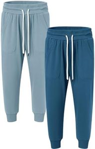 SPECIALMAGIC Women's Sweatpants Capri Pants Cropped Jogger Running Pants Lounge Loose Fit Drawstring Waist with Side Pockets Steel Blue+Ocean Bue Medium