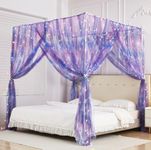 Mengersi Tie Dye Canopy Bed Curtains with Lights,Gradient Ombre Bed Canopy for Girls,Canopy for Bed Princess Bed Drapes for Girls Room Decor(King,Purple)