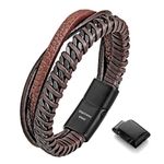 Speroto Mens Bracelet, Adjustable Premium Leather Bracelet for Men Brown Stainless Steel Magnetic Clasp, Multi-Layer Braided Genuine Leather Bracelet Gift Idea for Men/Women （Brown, 8.5''）