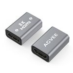 AGVEE 2 Pack HDMI Coupler Female to Female, 8K@60HZ HDR HDMI 2.1 Adapter Extension Connetor, Backward Compatible with HDMI 2.0 1.4, Alloy Shell for HDTV Roku Stick, Switch, Xbox One, PS4, PC, Gray