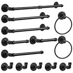 13-Pieces Towel Bar Set Black Bathroom Hardware Set Industrial Pipe Bath Towel Rack Accessories Kit Wall Hand Towel Bar, Toilet Paper Holder, Towel Ring, Robe Towel Hooks, Kitchen Tissue Paper Hanger