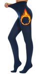 DUCMODA Fleece Lined Thermal Soft Tights for Women-Warm Opaque Winer Pantyhose-Navy Blue-S-M