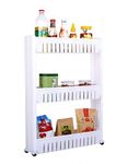 Orrda Plastic 3 Tier Space Saving Storage Organizer Slim Rack Shelf with Wheels || Slim Slide Out Kitchen Trolley Rack Holder Storage Organizer for Kitchen, Bathroom (White)