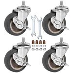 3" Stem Caster Wheels, Threaded Casters with Brake, Metric Size M18-15 (Screw Diameter 8mm, Screw Length 15mm) Casters for Workbench Trolley, Furniture Dolly, Shopping Trolley (Pack of 4)