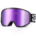 Ski Goggles, Adult Snowboard Goggles for Men Women, OTG Snow Goggles Anti Fog UV Protection (Black Frame Purple)