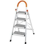 SogesPower 4 Step Ladder Aluminum Step Ladder Folding Step Ladder 300lbs Load Capacity Home Ladder,Pedal Broadening,SP-50DBTY-MS004-W-CA