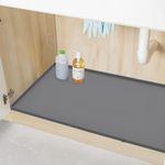 Under Sink Mat, 34" x 22" Thick Flexible Silicone Under Sink Liner for Kitchen Waterproof Drip Tray with Special Side Stopper Drain Hole, Sink Cabinet Protector Bathroom Mats for Leaks, Spills (Grey)