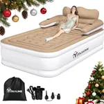 YITAHOME FullXL Size Air Mattress with Headboard and Pump, 18in Blow Up Mattress with Carry Bag, Repair Kit, and Nozzles for Home, Camping, and Travel, Brown