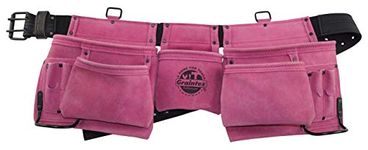 Graintex DS2015 11 Pocket Professional Work Apron Pink Color Suede Leather with 2” Leather/Webbing Belt, 2 Hammer Holders for Constructors, Electricians, Plumbers, Handymen