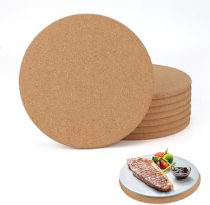 EXLECO 8 posavasos de corcho de 20 cm, redondos, posavasos de corcho para ollas, sartenes, plantas, posavasos de corcho natural, resistentes al calor, protección contra el calor, placa de corcho para