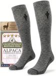 Heat equation Alpaca Compression Socks for Men & Women, 15-20 mmHg Knee High Graduated Circulation Support, Moisture Wicking L/XL Charcoal Gray