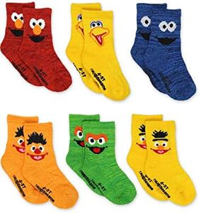 Sesame Street Elmo Baby Toddler Boys Girls 6 Pack Crew Socks with Grippers (12-24 Months, Multicolor)