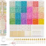 SANNIDHI® Glass Seed Beads for Bracelet Making, 24-Color 3mm Beads for Jewellery Making, Bracelet Beads Set, Assorted Beads for Kids Activity, Spacer Pearl Letter Beads Charms DIY Jewelry Making Kit