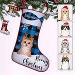 Fadace Personalised Christmas Stockings for Cat with Name Text Breed Custom Buffalo Plaid Stockings Christmas Customised Initia for Pet Xmas Holiday Decoration