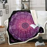 Sun and Moon Printed Sherpa Blanket Boho Exotic Astrology Fleece Throw Blanket Bohemian Style Warm Plush Blanket for Sofa Bed Purple Hippie Design Bedroom Decor Fuzzy Blanket Twin 60"x80"