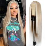 Sapphirewigs Long Straight Lace Front Wig Blonde Highlights Wigs for Women Synthetic Free Part Heat Resistant Wig Natural Looking Wigs for Daily Party Use 24”