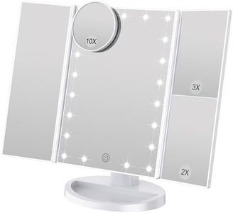 WEILY Tri-fold Vanity Mirror, 21 LEDs and 2X/3X Magnification, Touch Switch for Adjusting Brightness, Dual Power Supply mode Makeup Mirror (White)