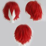 Unisex Short Cosplay Full Wigs Natural Layer Straight Hair Anime Costume Party Wig Fancy Dress for Women Men Boy Girls (Red)