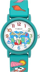 Timex Peanuts Just Beachy - Reloj unisex de 36 mm, pulsera en silicona verde, esfera blanca, caja verde TW2V78500