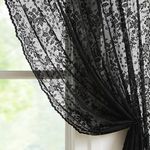 Abstractex Lace Voile Sheer Curtains 58x54 Inch Black Floral Leaf Knitted Embroidery Vine Vintage Airy Light Filtering Window Treatment for Girls Bedroom Living Room, Rod Pocket 2 Panels