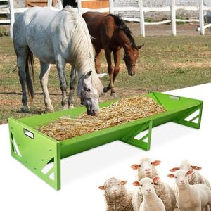 Goat Feeder, Galvanized Steel Livestock Feeding Trough Heavy-Duty Large Capacity Portable Livestock Feeder for Farms Alpacas Goats, Calves, Sheep, Horses Deer (Green)