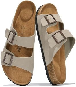 Project Cloud 100% Genuine Leather Mens Sandals - Memory Foam Insole & Cork Footbed Slides for Men Footwear - Non-Slip Summer Sandals for Men & Lightweight Mens Slides (Heritage, LTGRYSDE,8.5)
