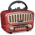 PRUNUS J-180 Vintage Retro Radio Bluetooth Speaker with Stereo Sound, AM FM Portable with Loud Volume, BT5.0, TF Card & MP3 Player, Rechargeable Battery Speaker