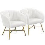 Yaheetech Boucle Tub Chair, Fuzzy Modern Barrel Chair with Backrest Armrest, Cozy Armchair for Bedroom/Living Room/Makeup Room, White, 2 pcs