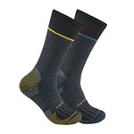 Carhartt Men's Force Midweight Steel Toe Sock 2 Pack, Assorted 1 Black, Large