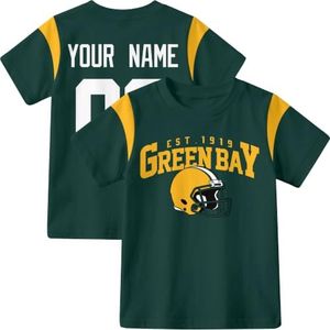 KREDE Green Bay T Shirt Custom Name Number for Kids Boy Girl Gift