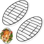 2 Pack Roasting Racks Oval Non Stick Stainless Steel Cooling Rack Grill Cooking Baking Grilling Roasting Steamer Rack Oven and Dishwasher Safe 12" x 8.5" (Black-2pack)