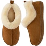 HomeTop Women's Closed-back Slippers Faux Wool Warm Non-slip Outdoor Indoor House Shoes with Fuzzy Collar Chestnut, 9-10 US