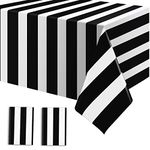 2 Pack Black and White Striped Tablecloth, 54 x 108 Inch Waterproof Disposable Plastic Table Cover, Rectangular Table Cloths for Holiday Halloween Birthday Party Picnic Decoratio